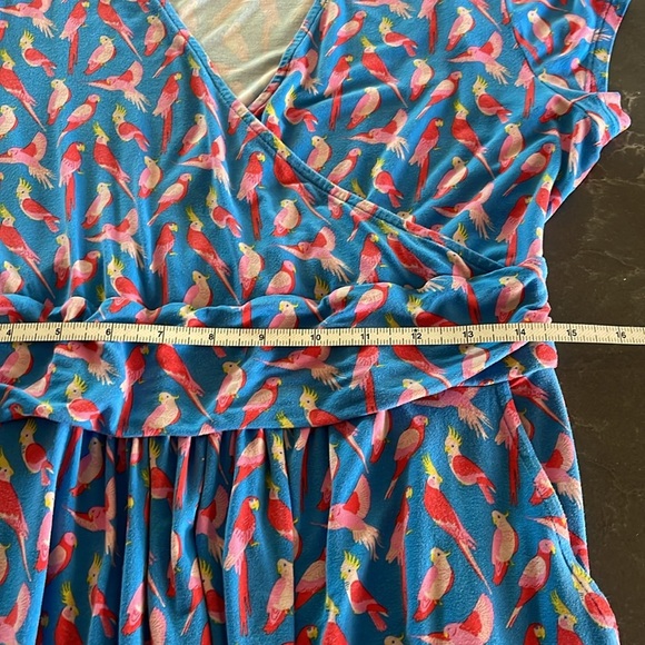 Boden Lola Jersey Stretch Blue Wrap Dress Parakeet Cockatiel- 12P - Picture 7 of 9